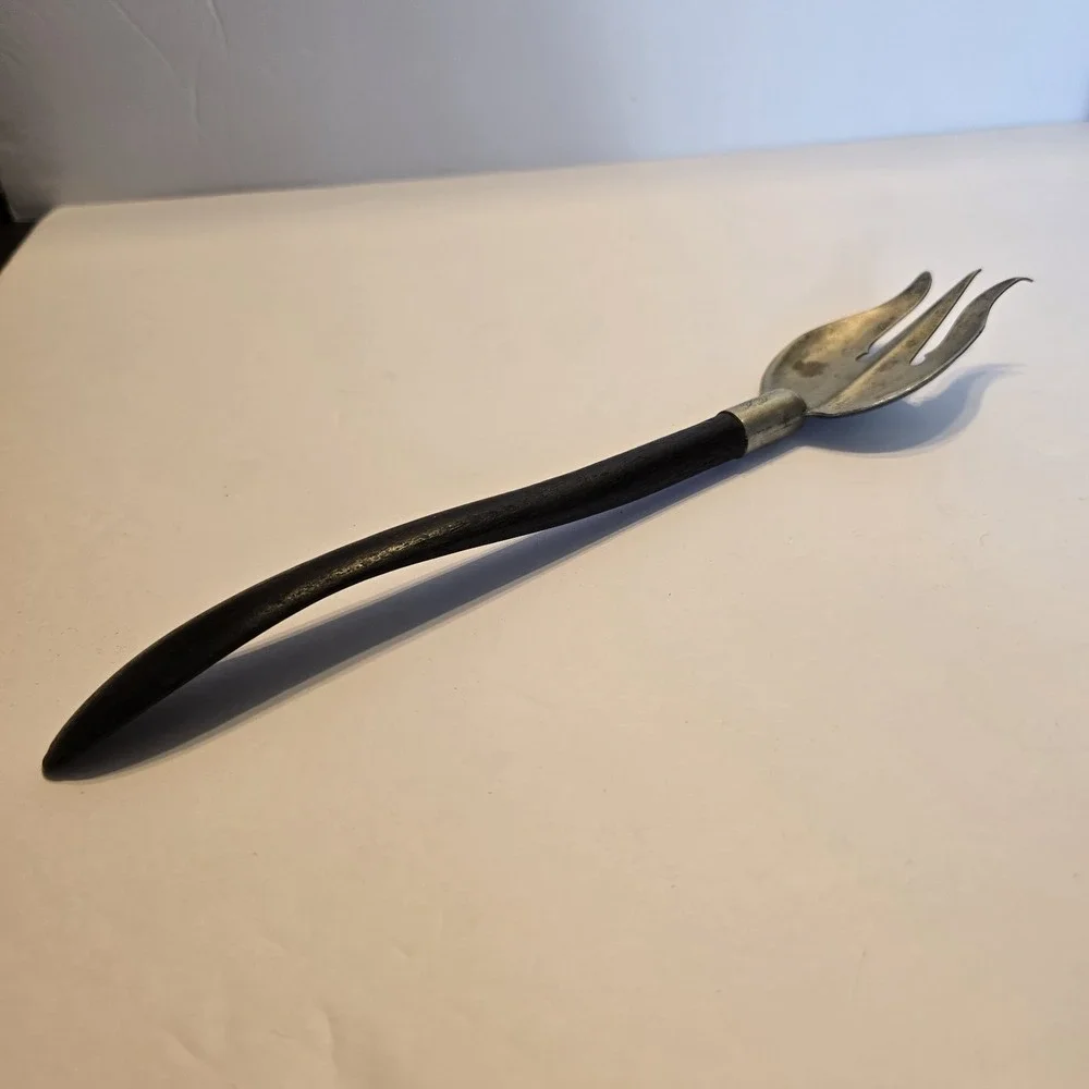 Vintage Soldered Silver Plated and Ebony Handle‎ Salad Serving Fork